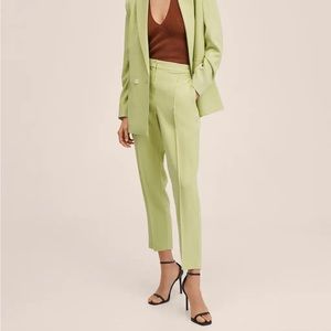 Mango suit cropped pants green